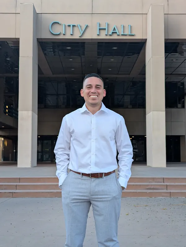 Alfredo Rodriguez outside Anaheim City Hall